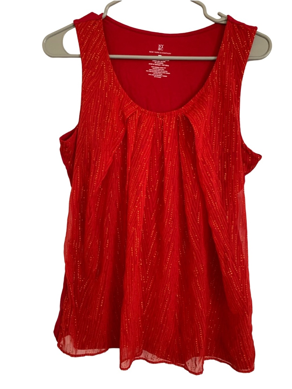 NEW YORK & CO Women’s Red Rounded Neck Sleeveless Sheer Overlay Tank Blouse
